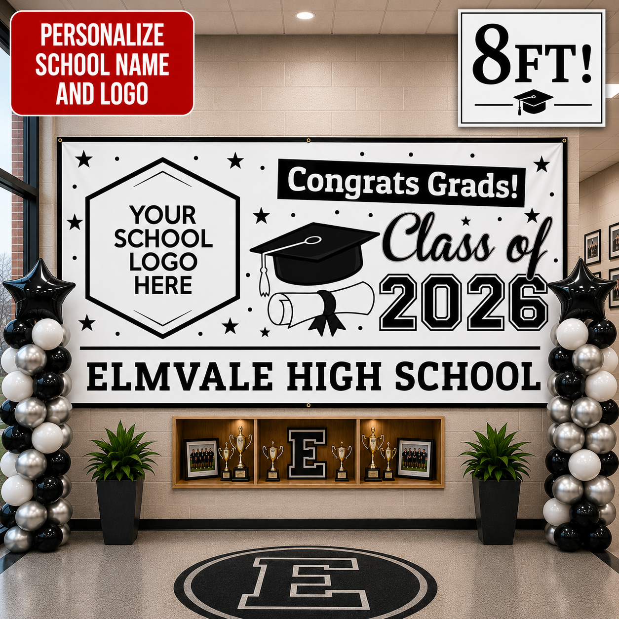 Grad White 2 PERSONALIZED Gigantic 8FT Vinyl Keepsake Banner