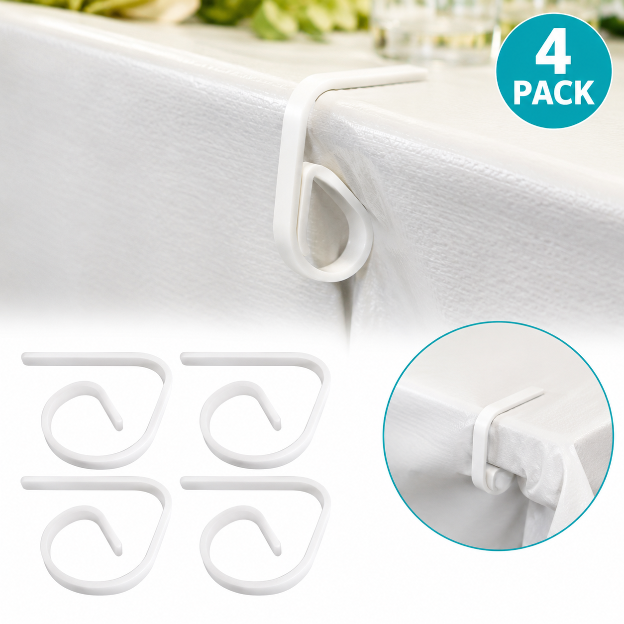 White Plastic Tablecloth Clips - 4pk