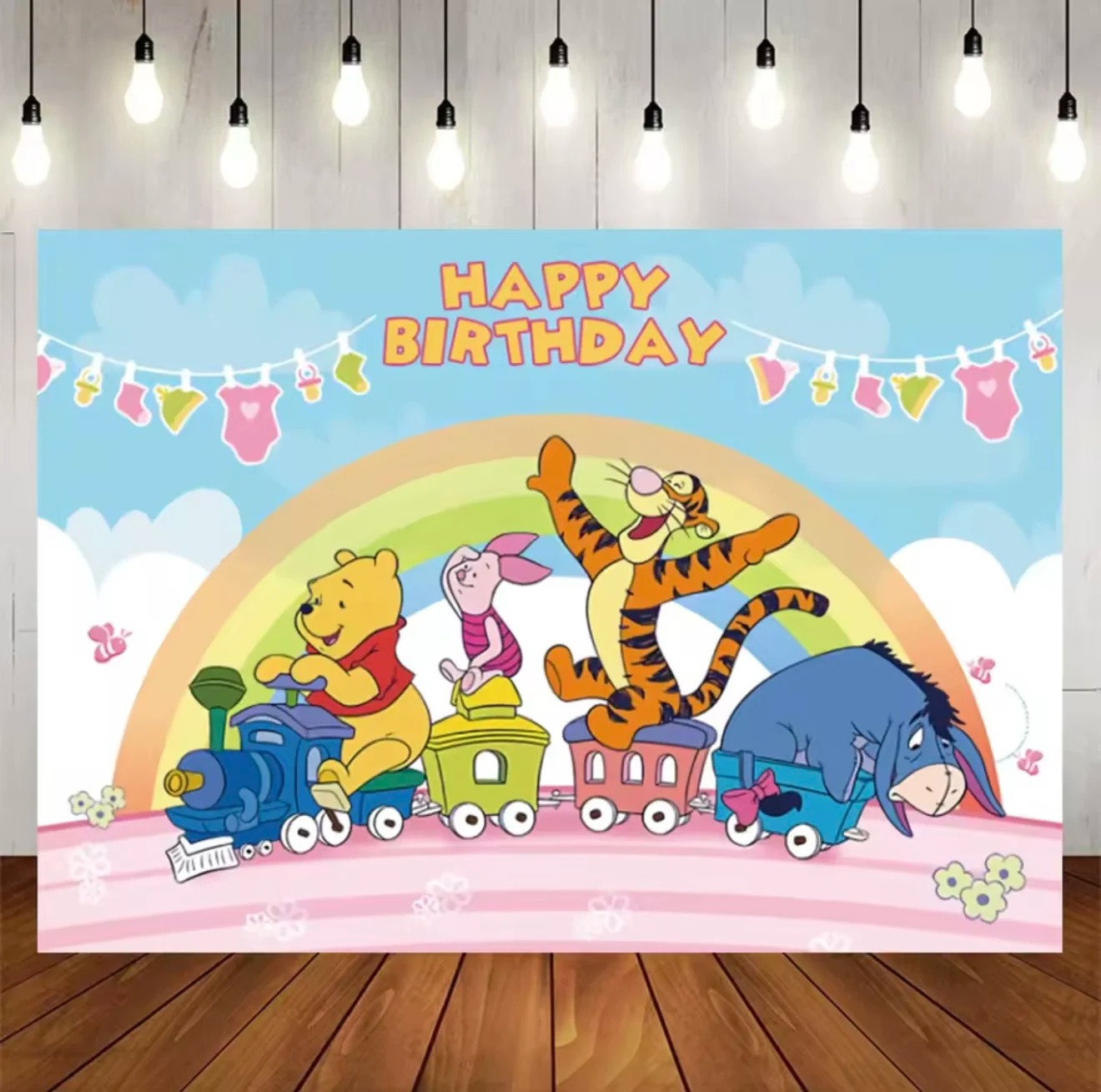 Winnie the Pooh Birthday Train Keepsake FABRIC Backdrop