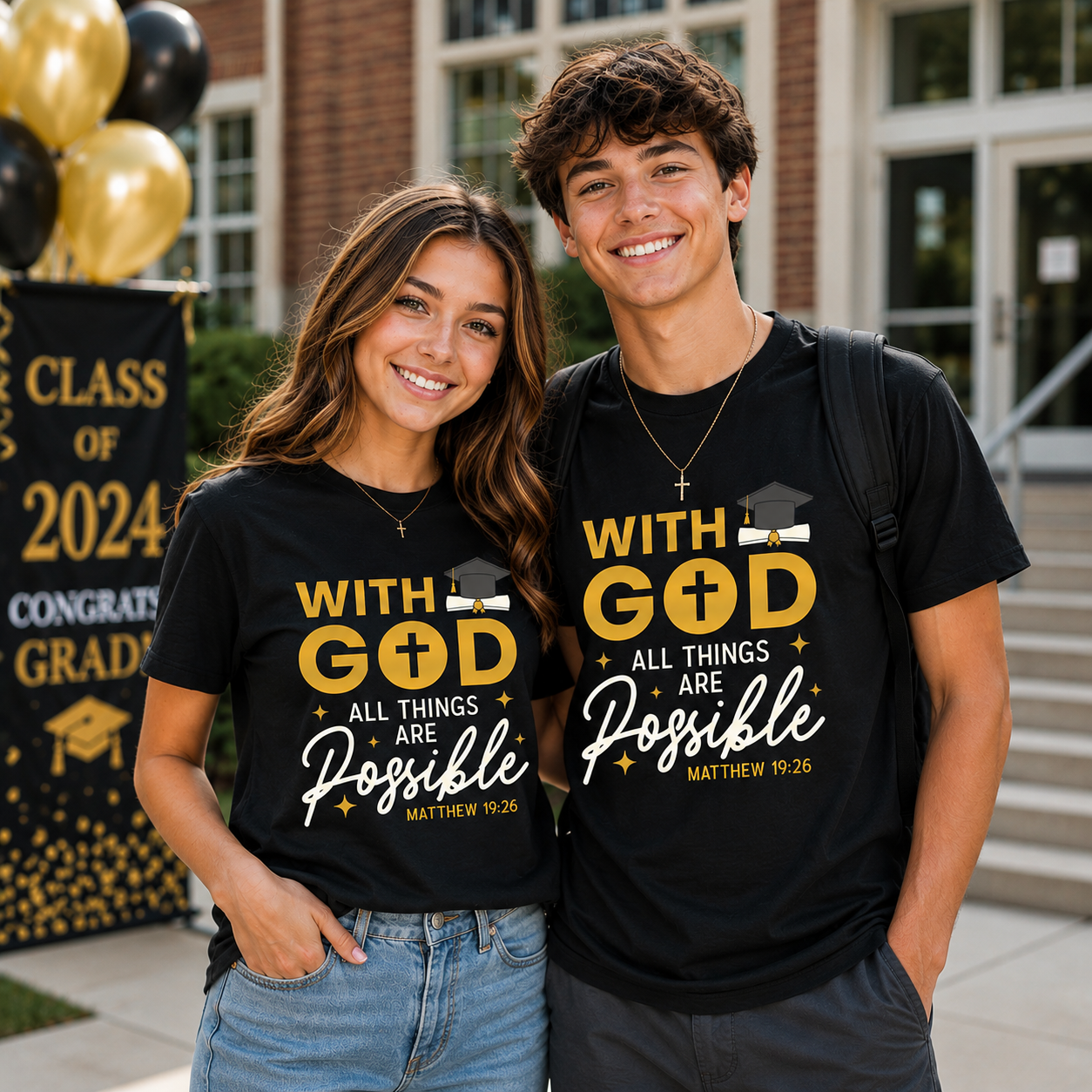 Religious Grad With God All Things Are Possible Black Shirt