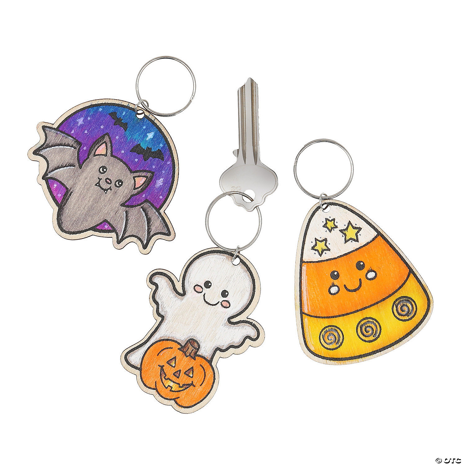 Colour Your Own Halloween Wooden Keychains-12Pk