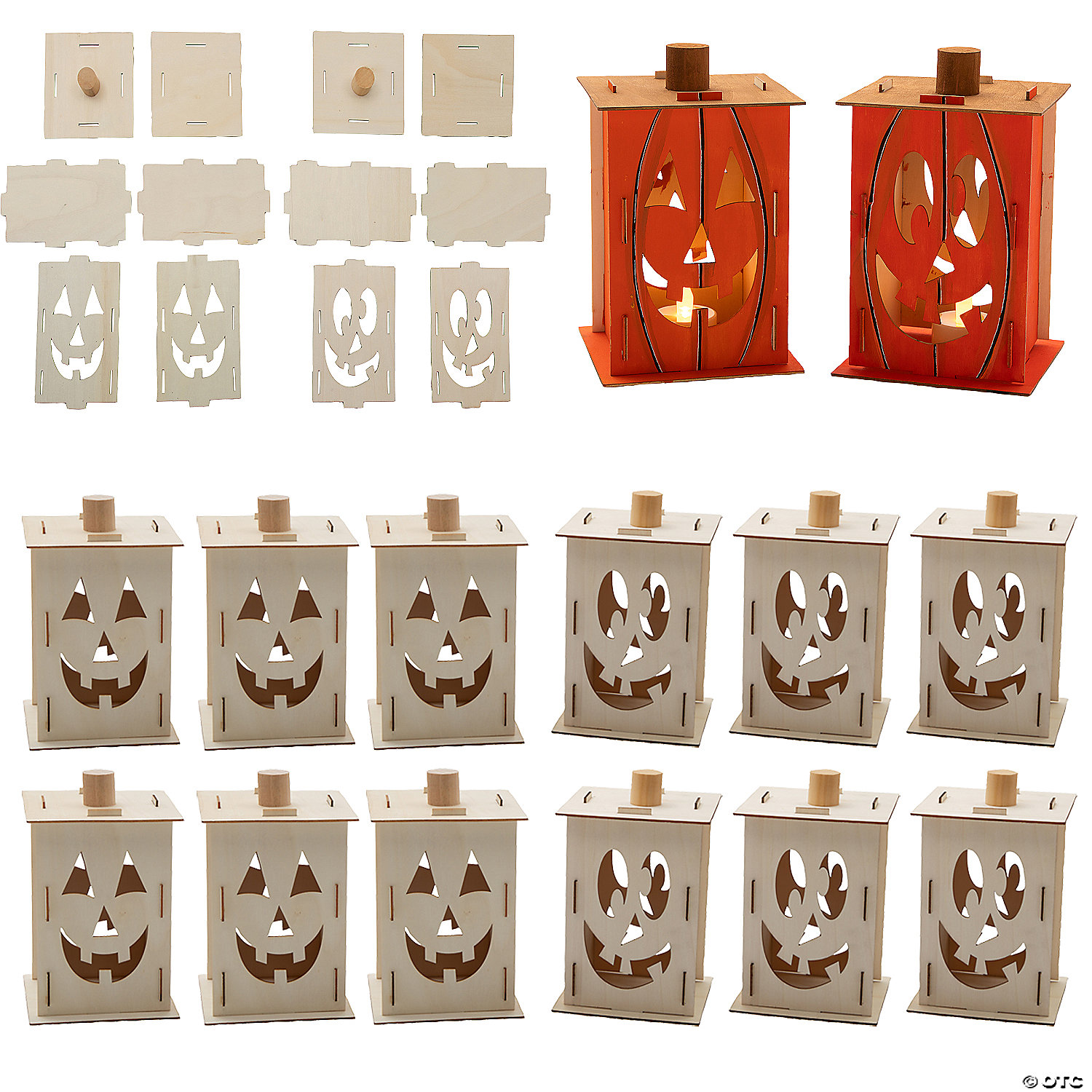 Halloween DIY Jack-O'Lantern Wooden Lanterns-12Pk