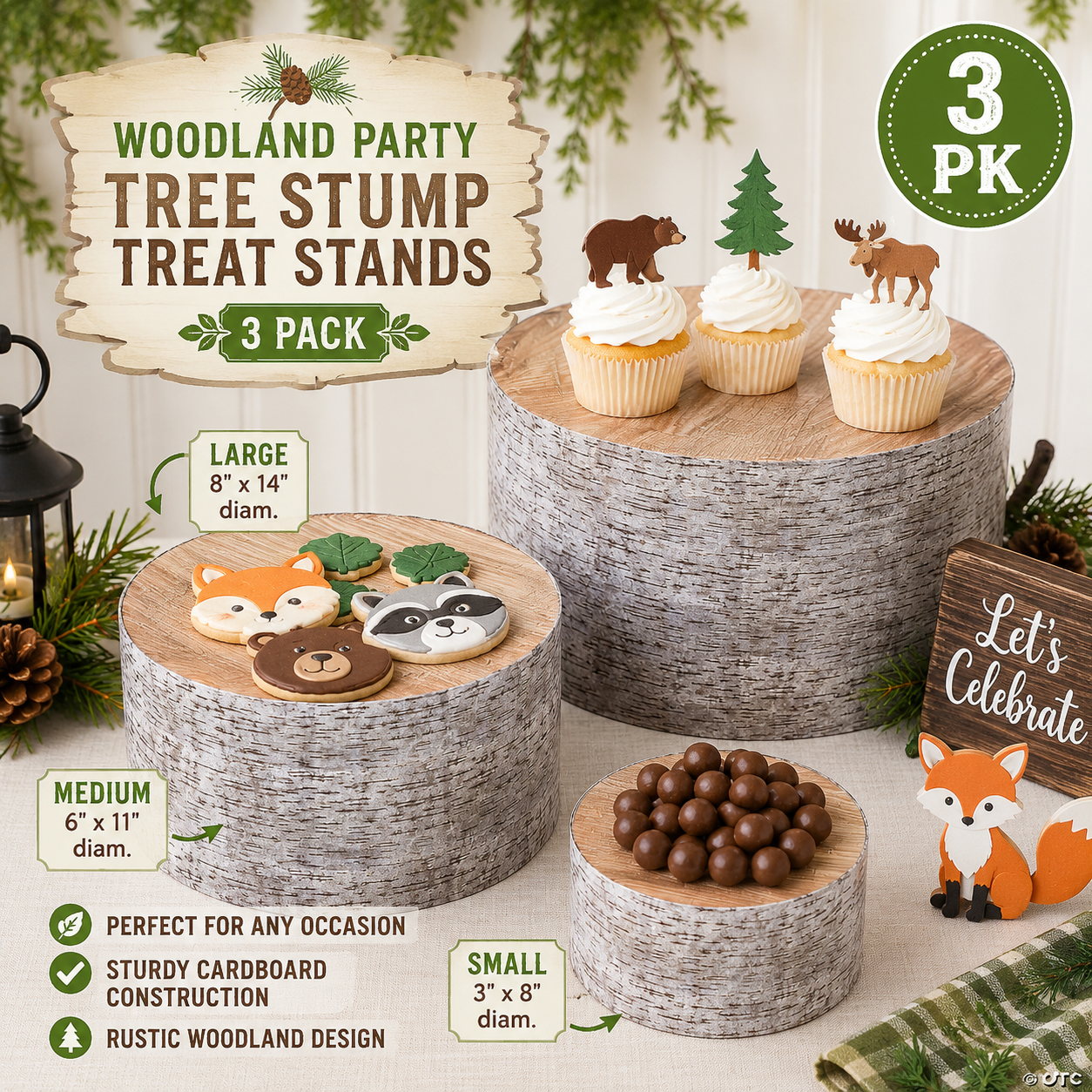 Woodland Party Tree Stump Treat Stands-3 Pieces