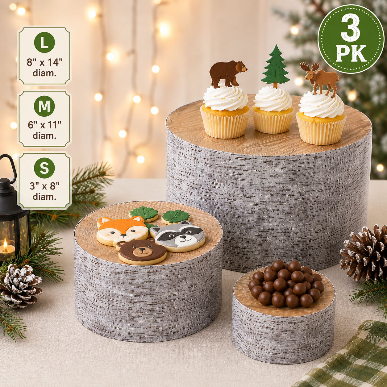Woodland Party Tree Stump Treat Stands-3 Pieces