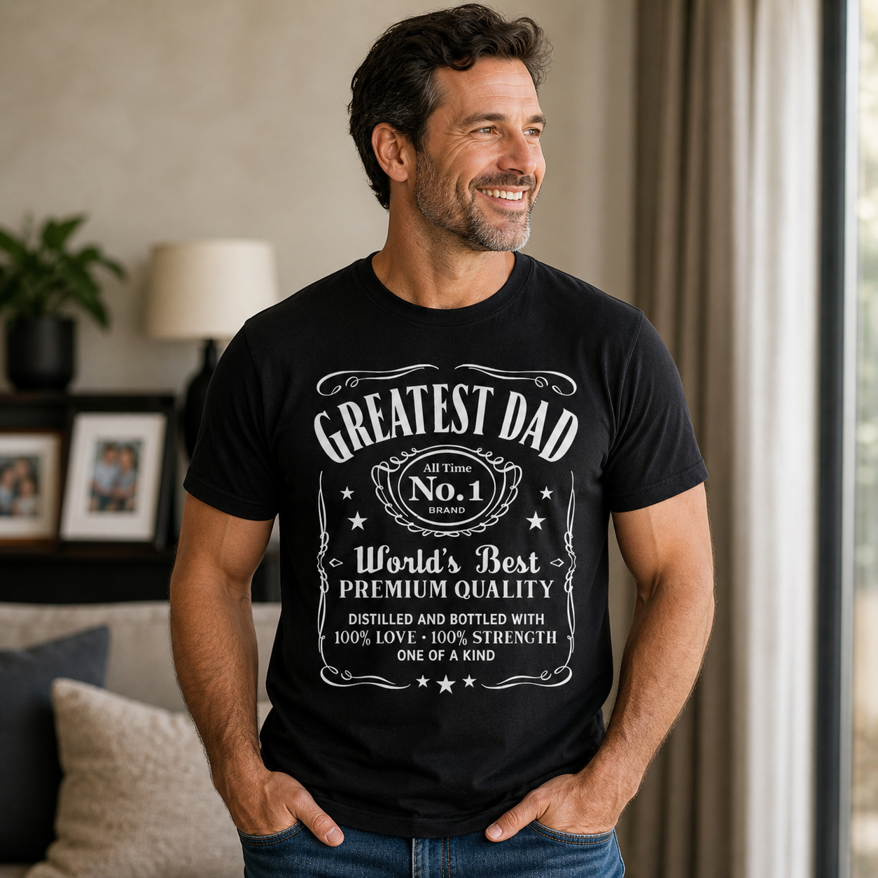 Greatest Dad Whiskey Label Father's Day Black Shirt