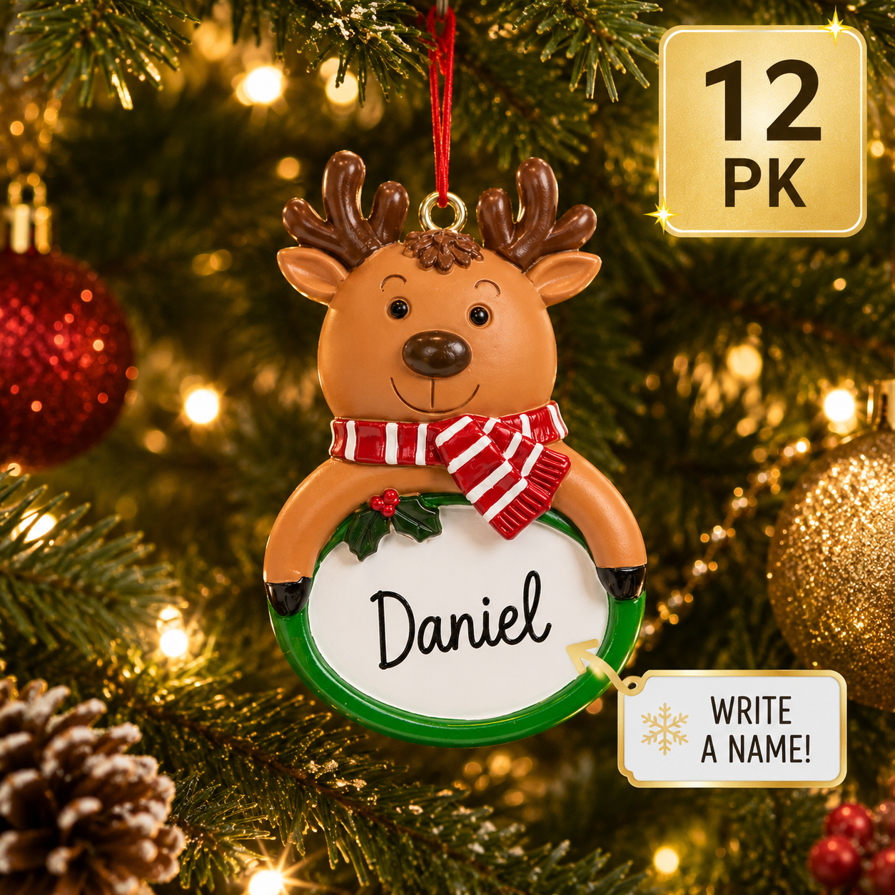 Write-A-Name Reindeer Ornaments - 12 Pack
